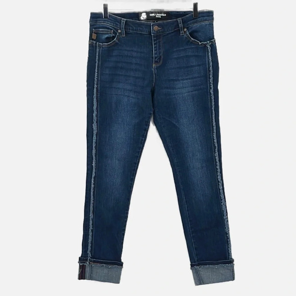 Karl Lagerfeld Paris Side Seam Fringed Cuffed Hem Jeans - Size 10 - Picture 1 of 9